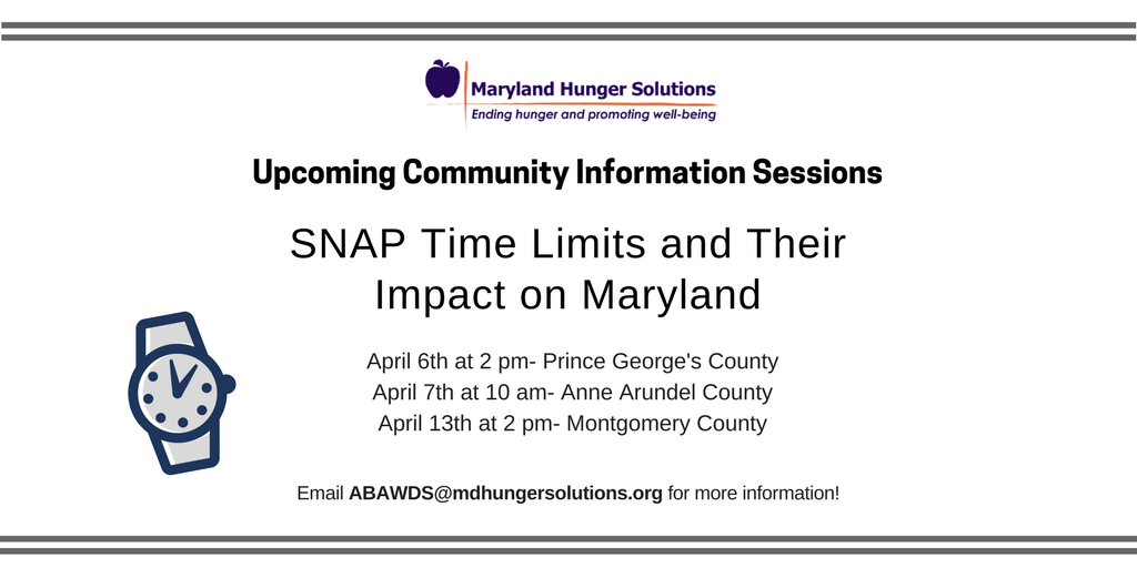 MarylandHunger's tweet photo. RSVP to one of our community meetings & become experts on SNAP & #ABAWDs policy. #SNAPmatters: https://t.co/9T7L1rV1Pd https://t.co/o703cURta7