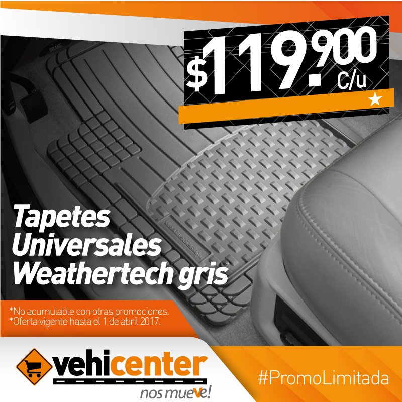 Vehicenter's tweet photo. #PromoLimitada, Ya que puedes salir en tu carro, Visita Vehicenter y encuentra Juego de Tapetes universales Weathertech gris a solo $119.900 https://t.co/LnNirHEaeL
