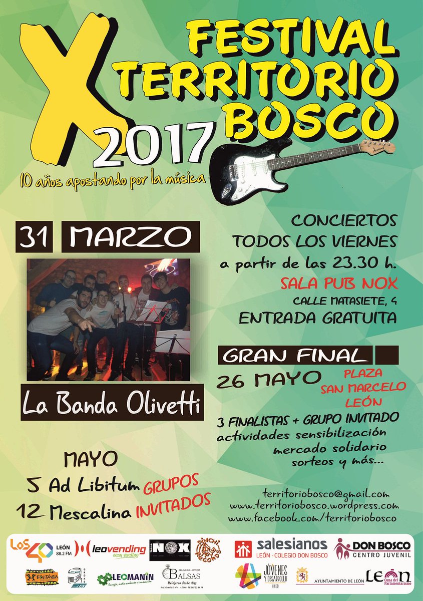 territoriobosco's tweet photo. #FelizJueves ! Mañana último concierto antes de Semana Santa en @pubnoxleon   con #LaBandaOlivetti ¡Os esperamos! #TerritorioBosco10 https://t.co/TM7h95zC7n