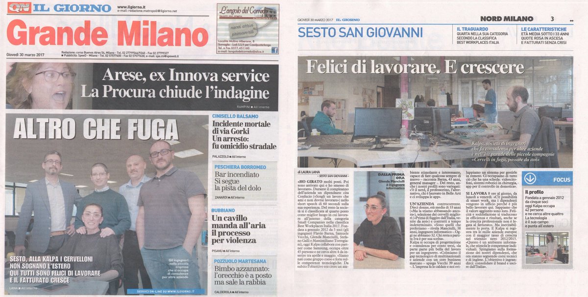 kalpa_official's tweet photo. Su #ilgiorno #kalpasrl si racconta. Passione, innovazione tecnologica, qualità degli ambienti di lavoro, crescita. No ai #cervelliinfuga https://t.co/7bkXK4pPkh