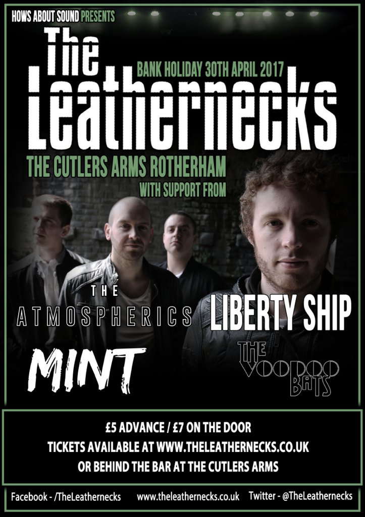 We're supporting our pals <a href="/TheLeathernecks/">The Leathernecks</a> on 30th April <a href="/CutlersArms/">Cutlers Arms</a>!
Get in touch for only £5 adv tickets✌️✌️