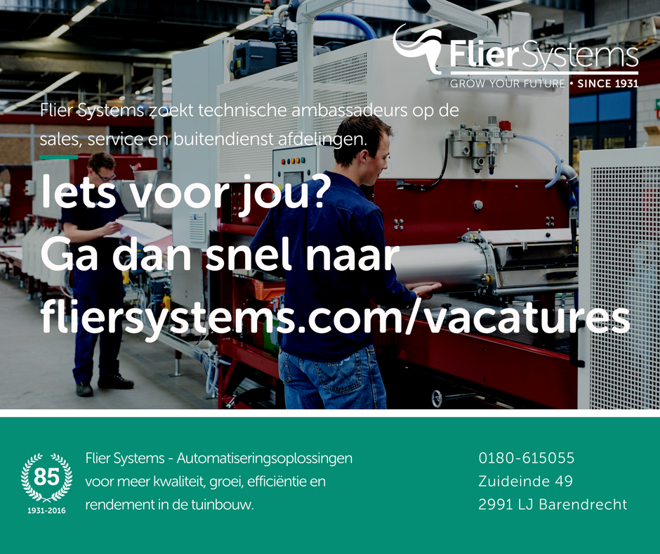 Flier Systems zoekt technische ambassadeurs op de sales, service en buitendienst afdelingen. Iets voor jou? Ga naar fliersystems.com/vacatures!