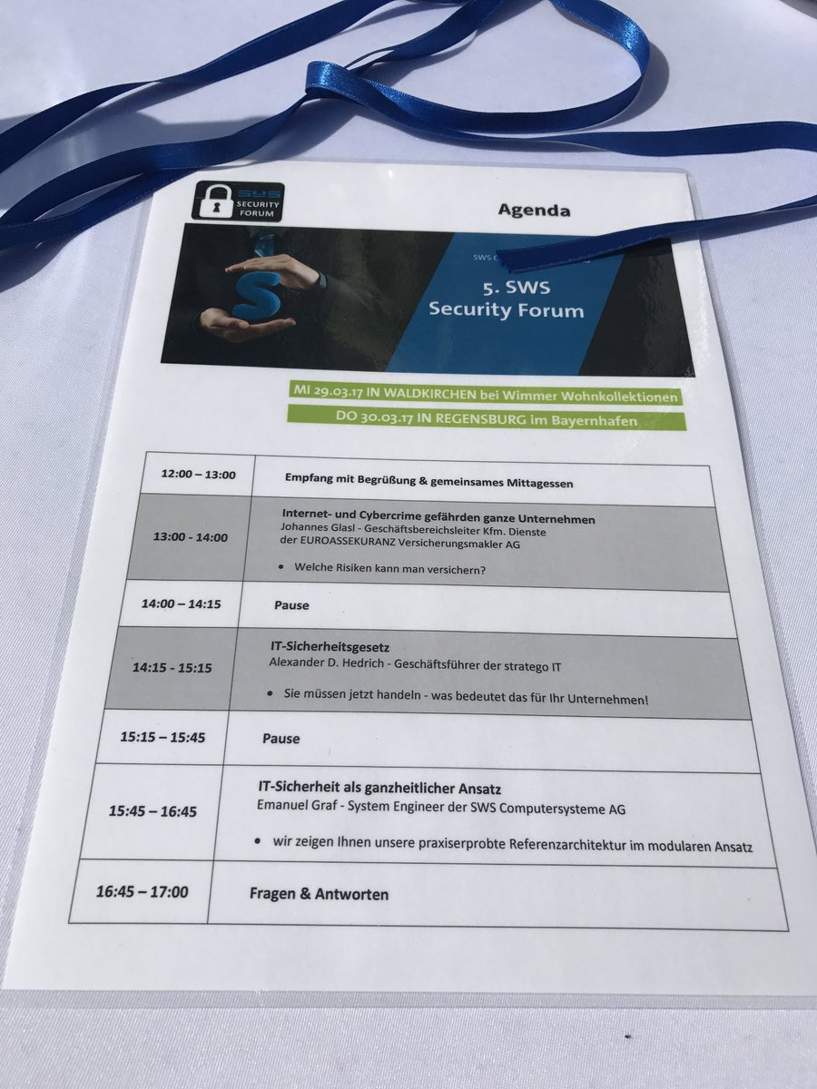 ConformityZert's tweet photo. Teil 2 des 5. SWS Security Forums - um 13:00 gehts los!

#ISMS #ITSecurity #ISO27001 #Zertifizierung https://t.co/u8V0tky4vP