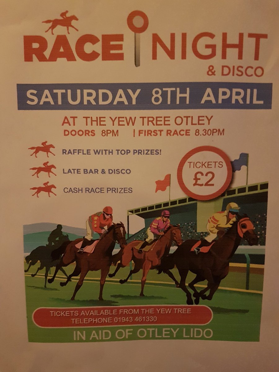 YewTreeOtley's tweet photo. Great charity #racenight @OtleyPubClub @Otley_Lido 
#tickets selling fast 😀🍾 https://t.co/EX4Cr9yh4y