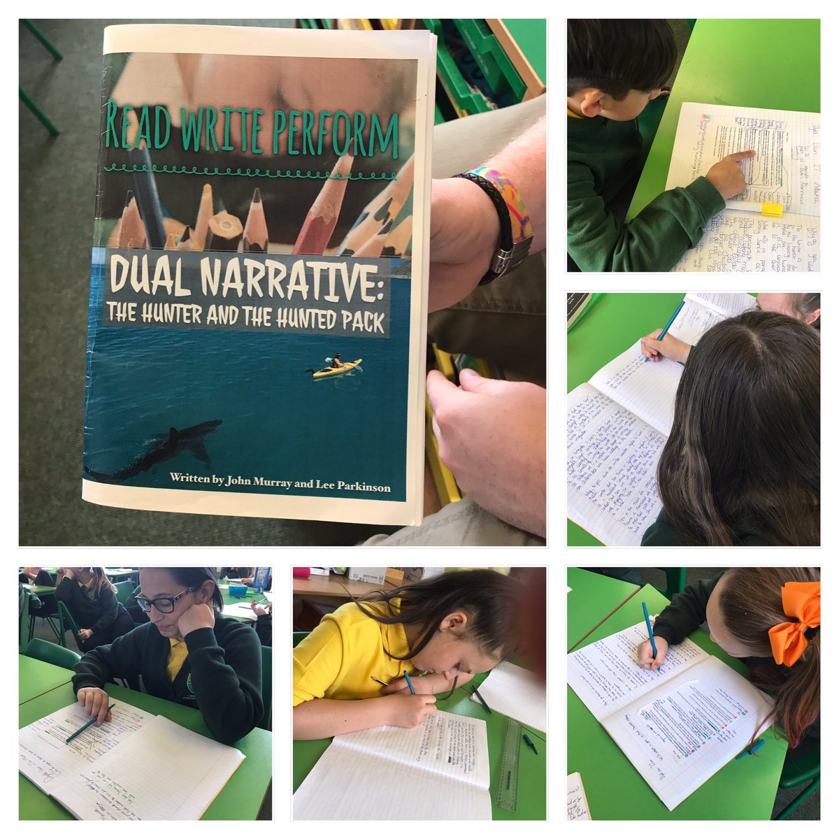 CGPrimary's tweet photo. C9 English are enjoying analysing a piece of 'Dual Narrative' writing from the 'Read, Write, Perform' pack by @ICT_MrP #CGPEng https://t.co/rgUqGnoYro