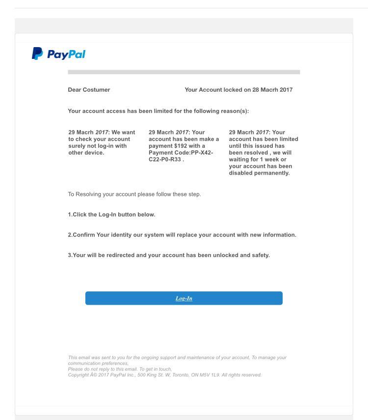 SuffolkTS's tweet image. PayPal Account Locked
Fake #Paypal email. If you receive a similar one, forward it to spoof@paypal.com and @actionfrauduk #ScamAware