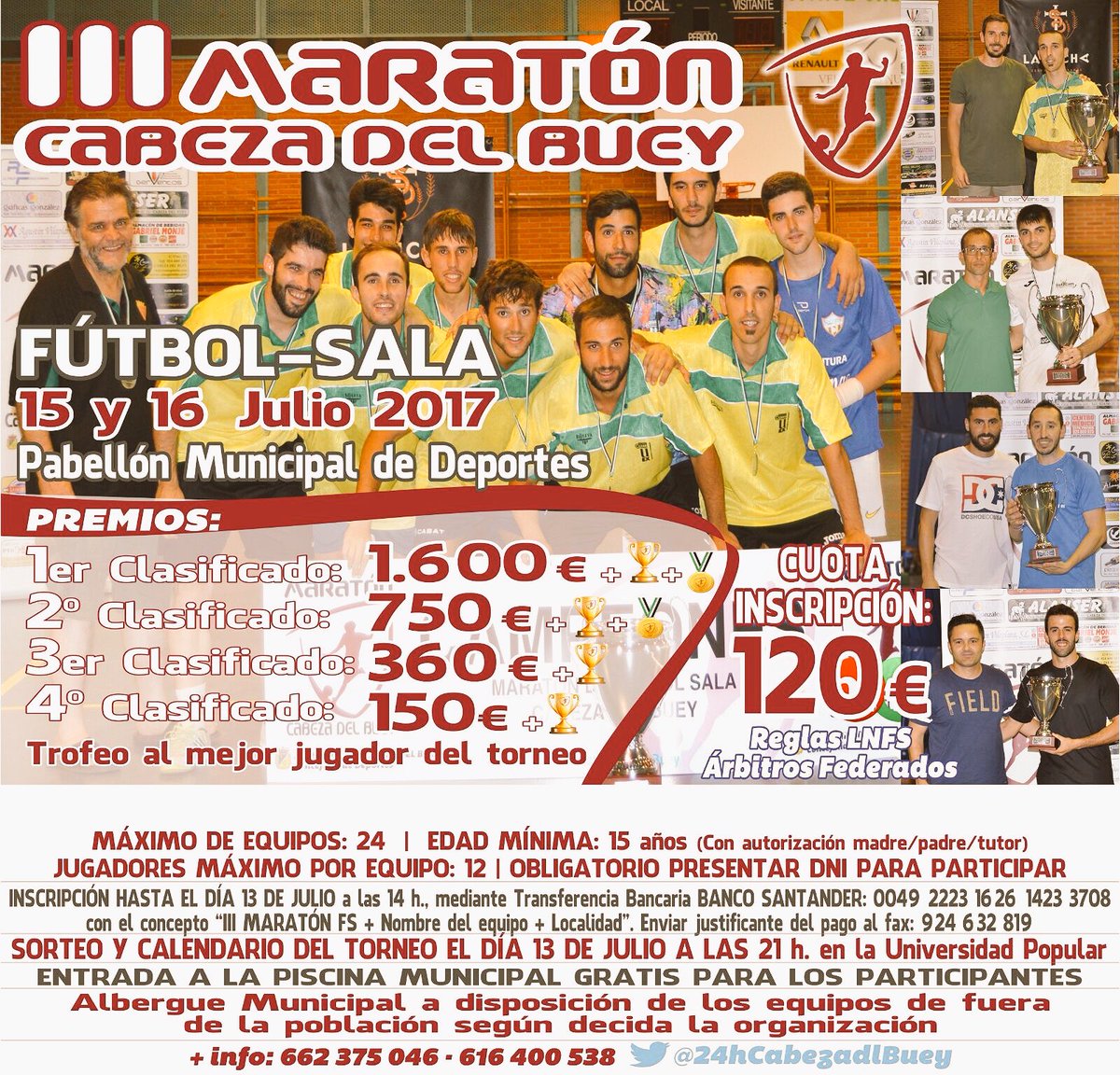CARTEL de la III MARATÓN de FÚTBOL SALA "CABEZA DEL BUEY",con toda la INFORMACIÓN del TORNEO! ✅🏆🏅⚽️ Os ESPERAMOS el 1️⃣5️⃣➖1️⃣6️⃣ de JULIO!!