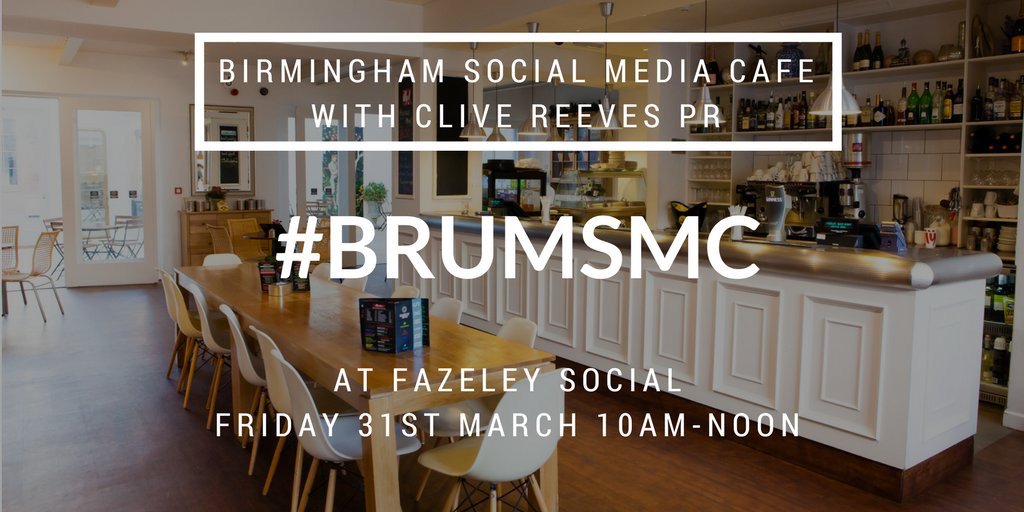 TOMORROW! Come &amp; chat social media over a cuppa as <a href="/FazeleySocial/">Fazeley Social</a> hosts #BrumSMC with <a href="/BrumHour/">#BrumHour 🐝 Networking with #Birmingham</a> &amp; @clivereevespr: 

eventbrite.co.uk/e/birmingham-s…