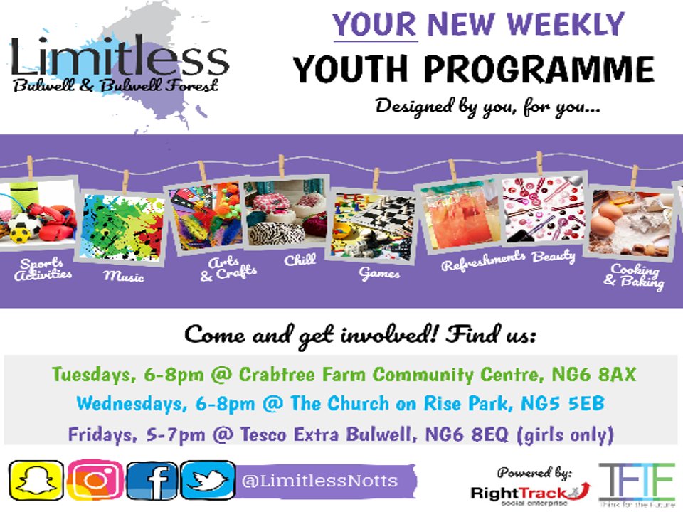 @LimitlessNotts new GIRLS ONLY youth activities on Fridays, 5-7pm @TescoBulwell