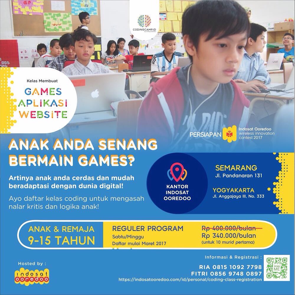 IM3JatengDIY's tweet photo. Anak kita senang main games, artinya anak cerdas &amp; mudah beradaptasi dg dunia digital

#codingclass #indosatooredoo #indonesiadigitalnation https://t.co/9vFAPElz5E