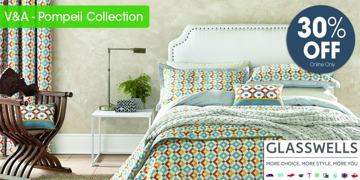 Glasswells's tweet photo. AMAZING PRICES! 30% off V&A Pompeii - online only!
https://t.co/ZMl1iJc0Gs #V&A #Bedeck #Bedding https://t.co/Pe9iXkznPt