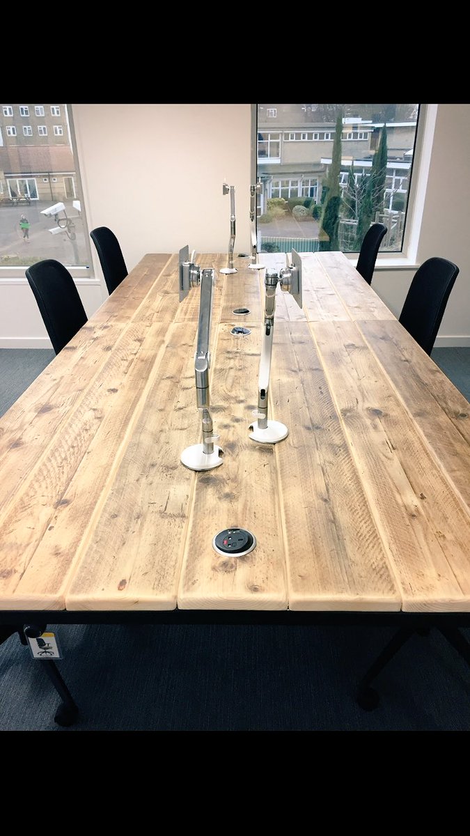 Beautiful scaffold board Table 3300mm x 1400mm with black looped frame. #bespoke #officefurniture #scaffoldboards #NHH
