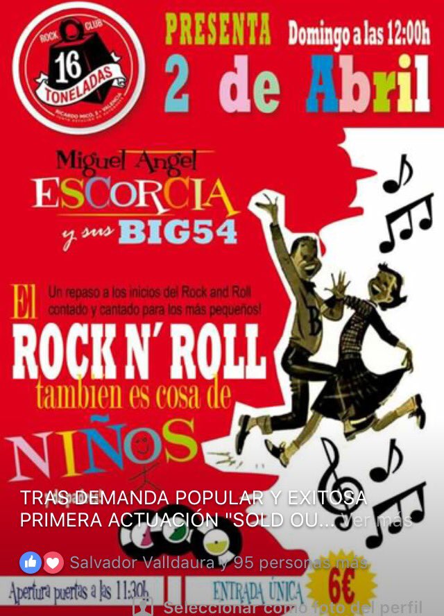 catclub_vlc's tweet photo. Rock and Roll para toda la familia!! Domingo 2 de Abril. Dar la oportunidad a vuestros hijos de que sepan cómo empezó todo! https://t.co/fRsSp6eLyD