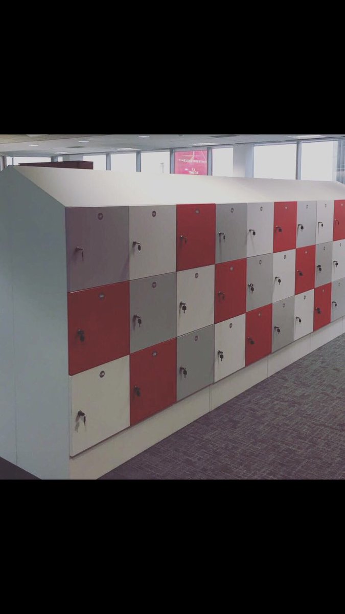 Beautiful colourful lockers with locks and numbers. #lockers #bespoke #officefurniture #breakout #NHH