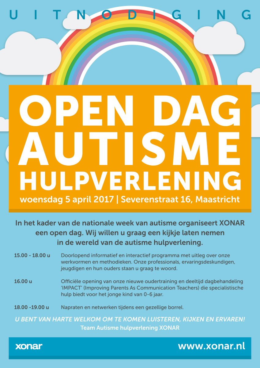 XONAR1's tweet photo. Uitnodiging open dag Autisme hulpverlening XONAR 
woensdag 5 april a.s. https://t.co/kkNx5WC9yl