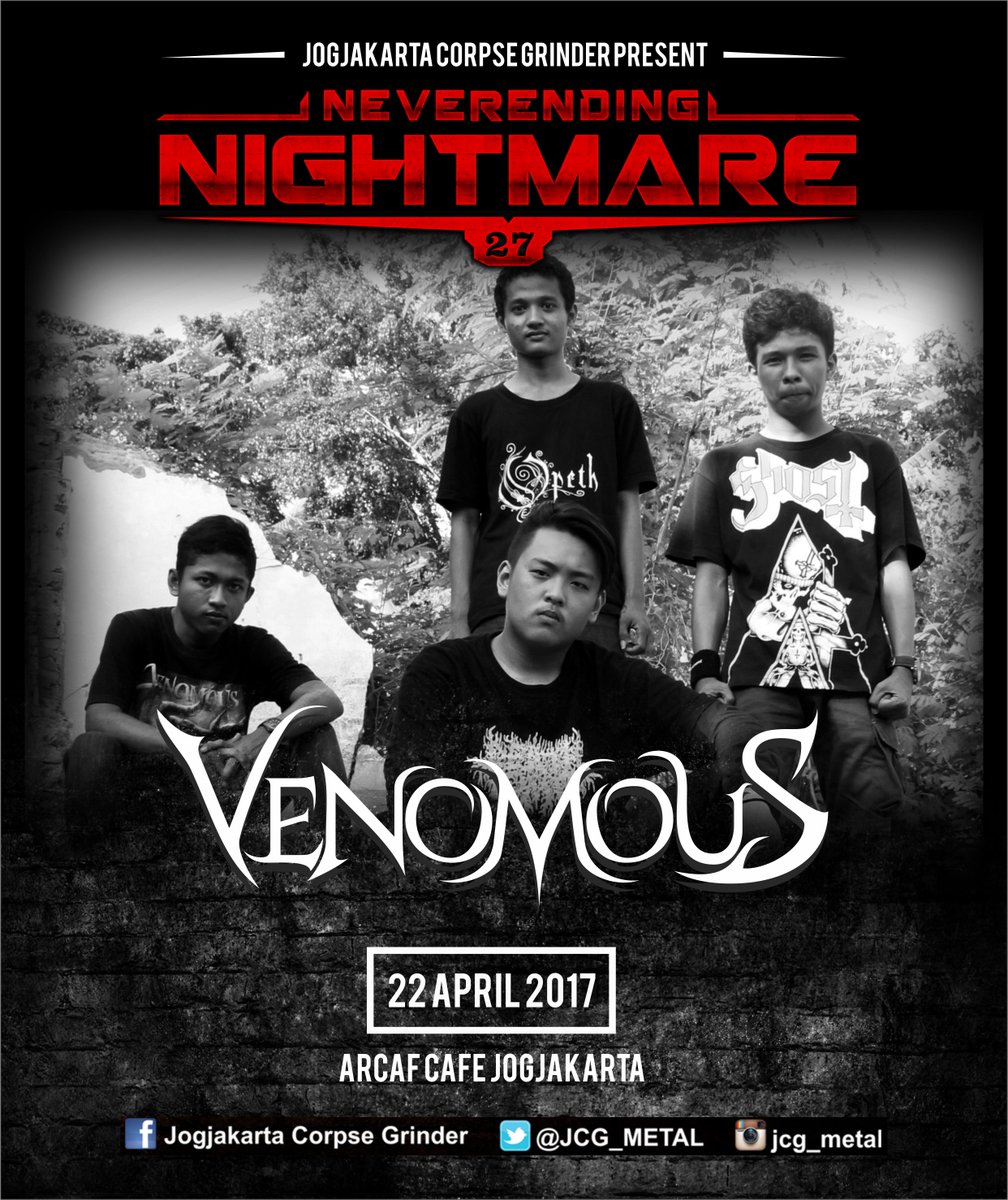 Jogja Corpse Grinder (@jcg_metal) on Twitter photo Unit melodic death metal beracun,
<a href="/VenomousYK/">Venomous Yogyakarta</a> turut membawa kalian ke dalam mimpi buruk di Arcaf Cafe Jogja 22 April 2017. Hail!
#JOGJA Unit melodic death metal beracun,
<a href="/VenomousYK/">Venomous Yogyakarta</a> turut membawa kalian ke dalam mimpi buruk di Arcaf Cafe Jogja 22 April 2017. Hail!
#JOGJA