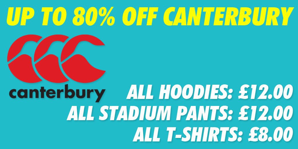 Save over 80% on <a href="/canterburyNZ/">Canterbury</a> clothing. All Hoodies &amp; Stadium Pants £12.00 - TShirts £8 - gilmoursports.com/canterbury #canterbury #canterburyNZ