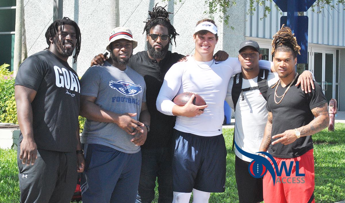 FAUOWLACCESS's tweet photo. Five former FAU players currently in the NFL and one who's headed to the League. Fun day in Boca Raton. https://t.co/UQo4try5E0