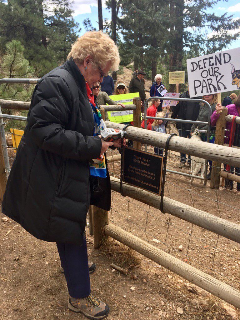 KOAColorado's tweet image. Judi Quackenboss removes plaque memorializing her son from the Bark Park in Evergreen. Park will close on April 4th.