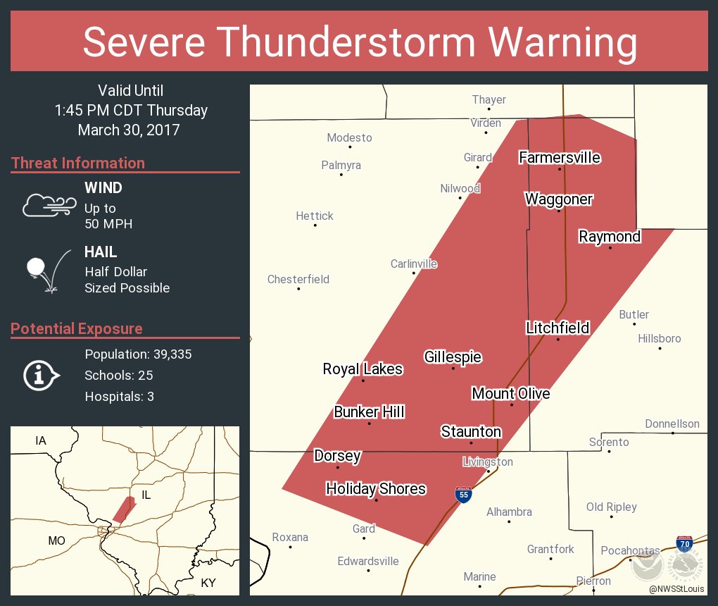 NWS St. Louis on Twitter: &quot;Severe Thunderstorm Warning including Litchfield IL, Staunton IL ...