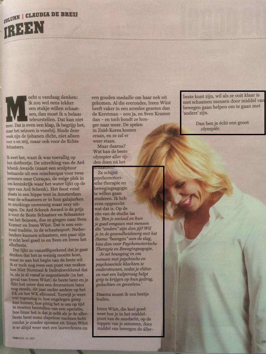 PMTrainingen_nl's tweet photo. .@claudiadebreij dank voor je ontroerende stuk over mooi mens Ireen Wüst die kiest voor een mooie studie, #psychomotorische therapie! #pmt https://t.co/urhwO4DTc9