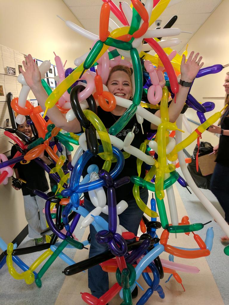 Mrs. Lemerond was attacked by "balloonatics" <a href="/ShakeragElem/">Shakerag Elementary</a>  Artist Day 2017