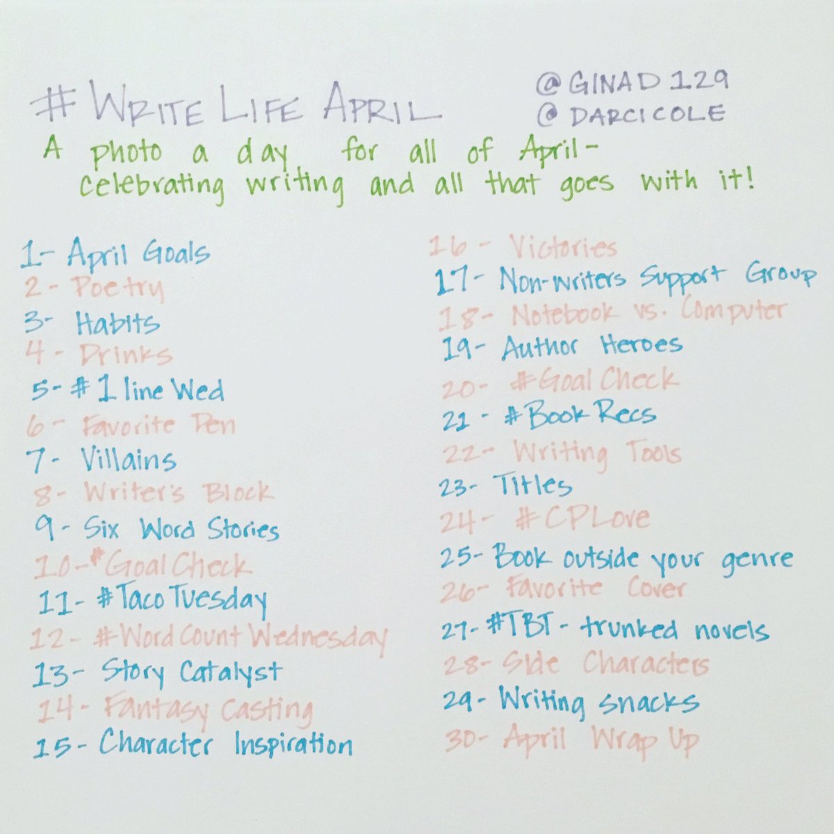 darcicoleauthor's tweet photo. So @ginad129 and I had so much fun doing #writereadrepeat in March that we decided to come up with another challenge! https://t.co/QJcrBeVrmL