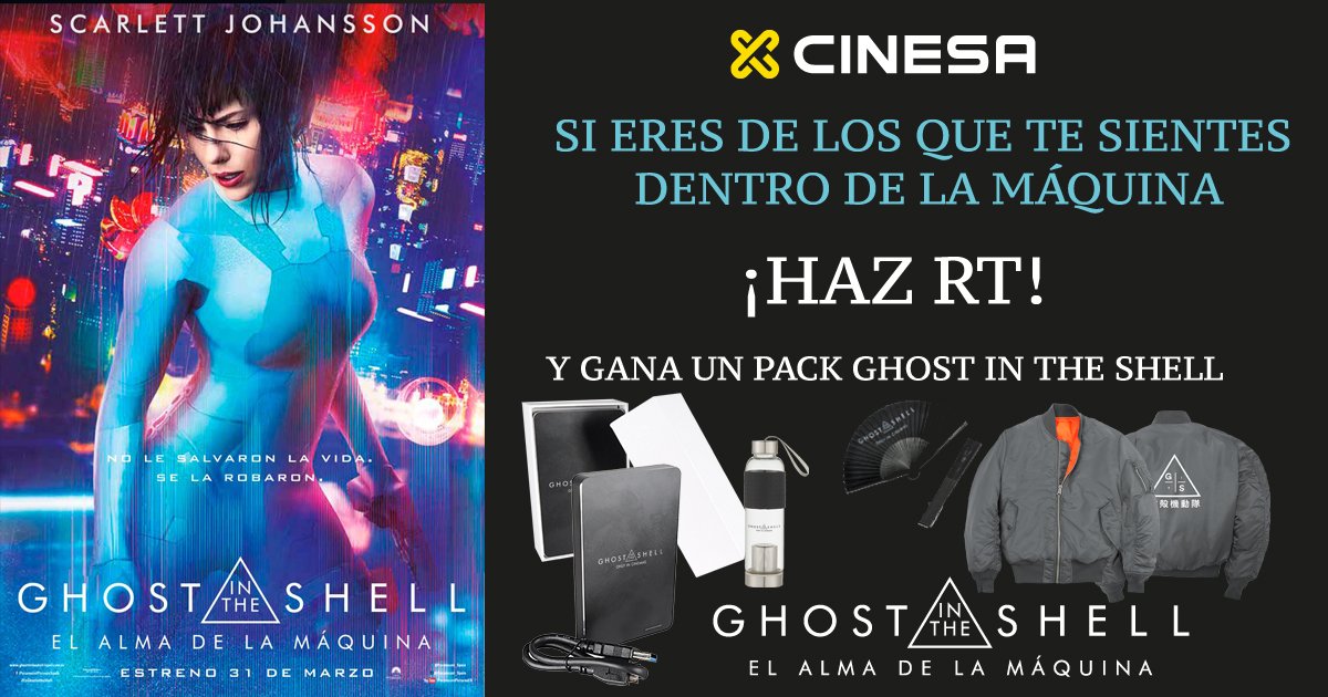 Cinesa's tweet photo. 🔊🔊 Si eres de los que te sientes dentro de la Máquina🔛 ¡HAZ 🇷️🇹️ ! y podrás ganar un pack de #EsGhostINTheShell  https://t.co/AuH1xfC4jc https://t.co/CdpMUEu9WZ