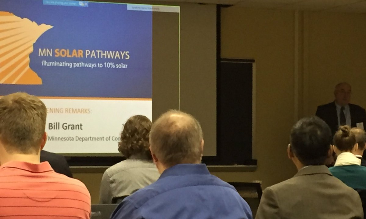 Bill Grant of <a href="/MNCommerce/">MN Dept. of Commerce</a> kicking off the Solar Pathways project to a completely full room! <a href="/GreatPlainsInst/">Great Plains Institute</a> <a href="/MNCERTs/">Clean Energy Resource Teams - CERTs</a> <a href="/MnCEE/">Center for Energy and Environment</a> <a href="/CleanPowerRes/">Clean Power Research</a>