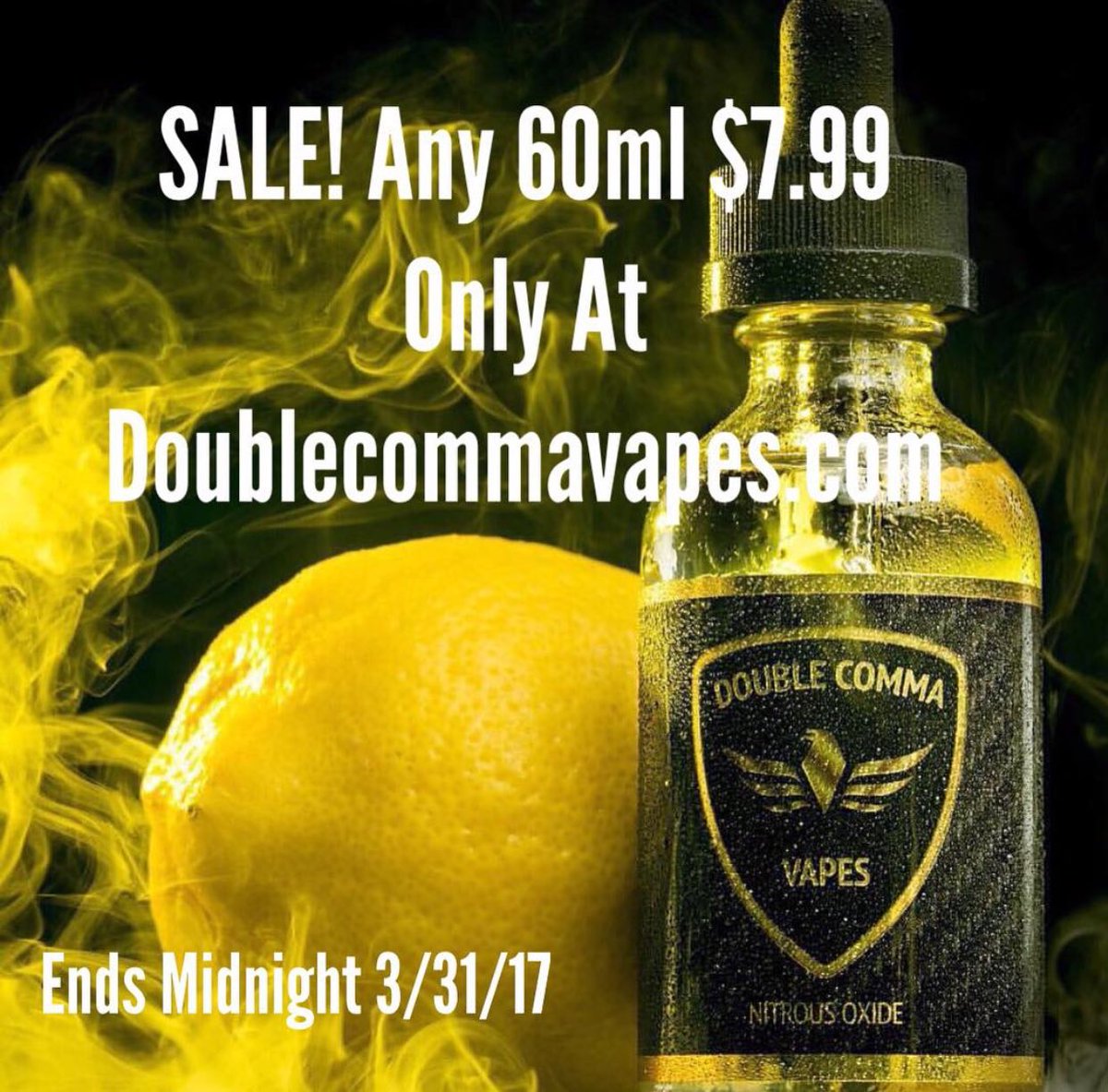 Double_Comma_'s tweet photo. ⚠️⚠️⚠️SALE ! GET ANY GLASS 60ML FOR ONLY $7.99 !!! SALE ENDS 3/31/17⚠️⚠️⚠️ #doublecommavapes #vape #vapesale #vapejuice #ejuicedeals https://t.co/JmXBHt7gq9