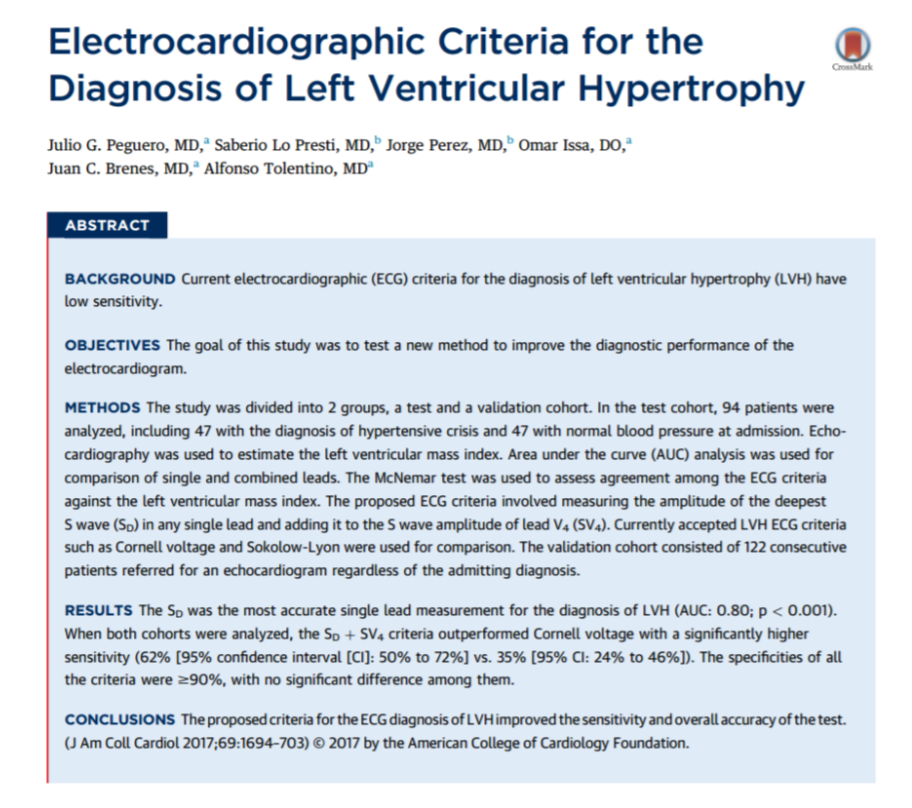 ugurkucuk's tweet image. New Electrocardiographic Criteria for the Diagnosis of Left Ventricular Hypertrophy. 62% sensitivity(Cornell 35%). Check it out #FOAMed #ECG