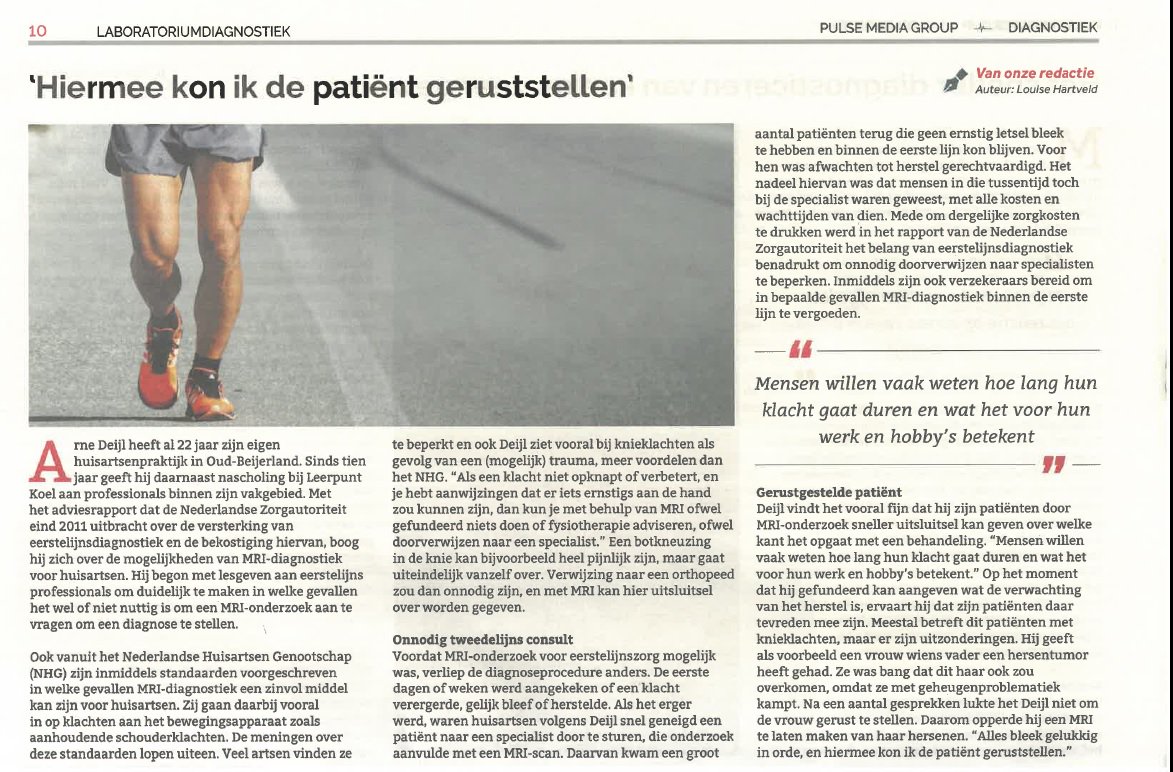 'Hiermee kon ik de patiënt direct geruststellen' Huisarts Deijl vertelt over zijn ervaring met MRI in de eerstelijn. goo.gl/Hmx8ph