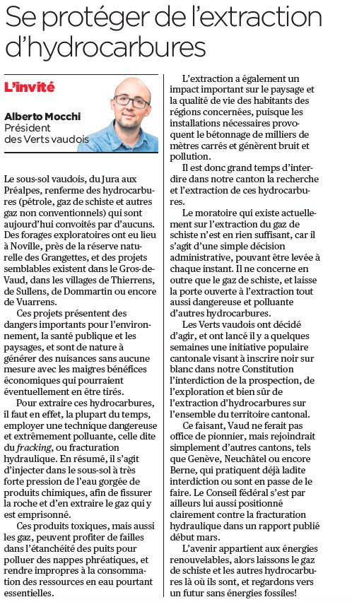 stopschiste_vd's tweet photo. « Se protéger de l’extraction d’hydrocarbures » - Tribune de @AlbertoMocchi dans @24heuresch #stopschiste https://t.co/80QnsSt7Af