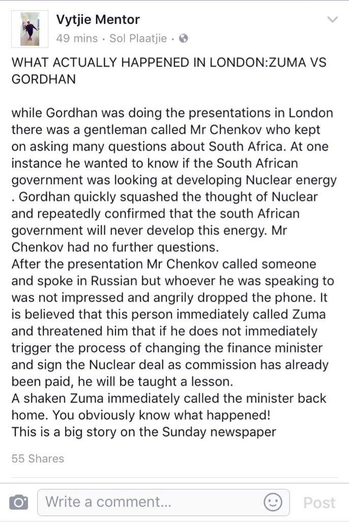 nealcol's tweet photo. Worth a read NOW! Going #nuclear @sapresident #pravingordhan https://t.co/HLKPanaGE6