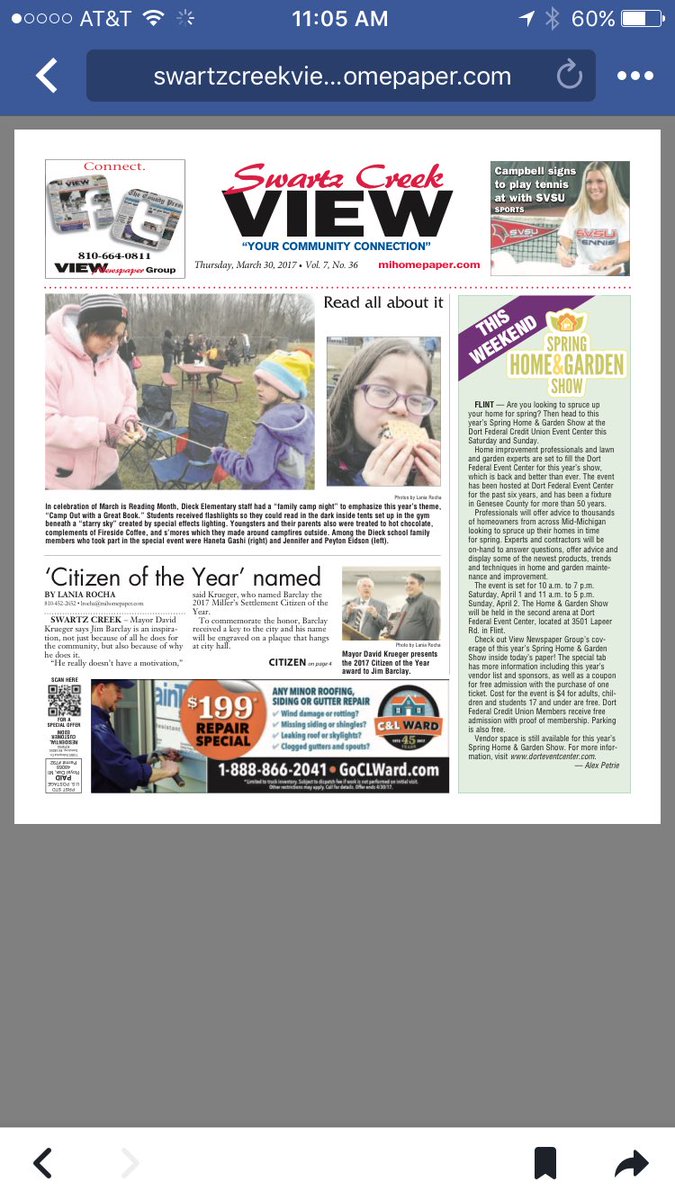 AMorgan_Alyson's tweet photo. Dieck's Reading Month event made the front page of the view. Link below
https://t.co/56lVzQbS5g @dieckk5 @swartz_creek @SwartzCreekView https://t.co/zQKzdyexwl