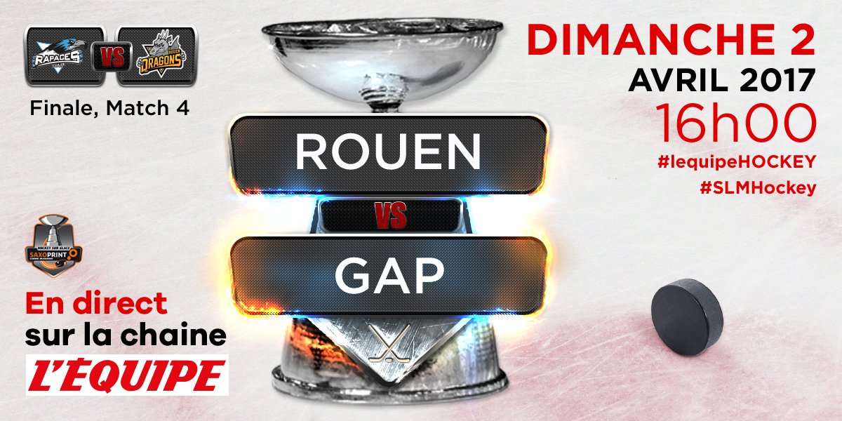 🏒📺La #SLMHockey revient sur <a href="/lachainelequipe/">la chaine L'Équipe</a> dimanche avec le match 4 de la finale entre <a href="/DragonsdeRouen/">Dragons de Rouen</a> &amp; <a href="/Lesrapacesdegap/">Les Rapaces de Gap</a> 👌 #lequipeHOCKEY