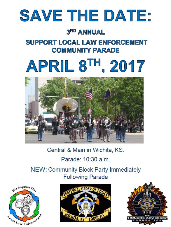 WichitaPolice's tweet photo. Save the date!  8 days 23 hours.  #whoscounting https://t.co/P6t1c59q4a