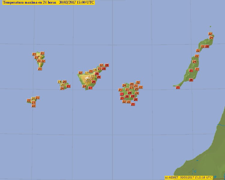 AEMET_Canarias's tweet photo. Temperaturas máximas alcanzadas en las últimas 24 horas en Canarias: https://t.co/abc5rym5y9