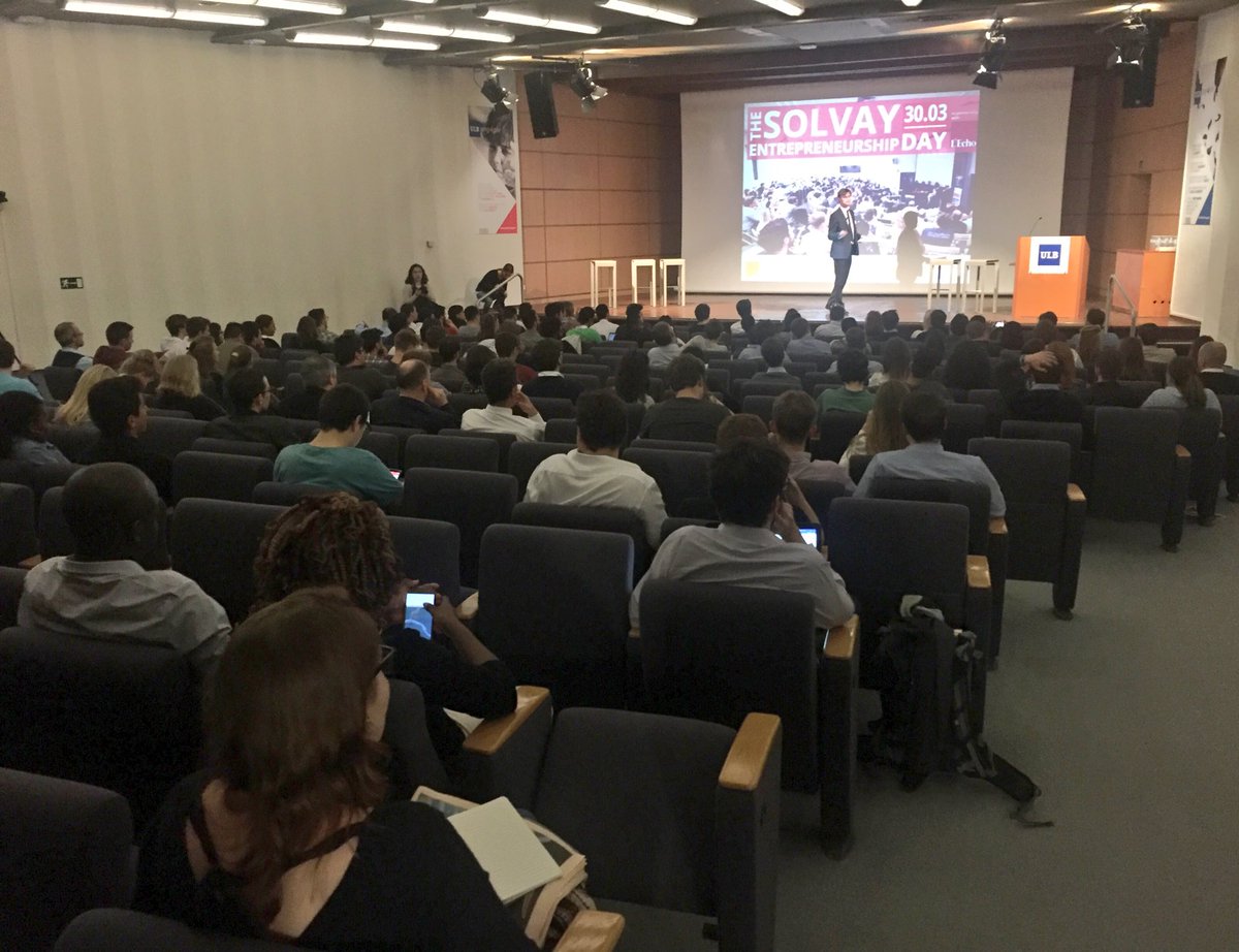 Toon's tweet photo. Happy to be on entreneurship panel by @SolvayStart &amp; impressed by Solvay students who left friends on sunny campus for the aula shadow :) https://t.co/Cy6tQB6clT