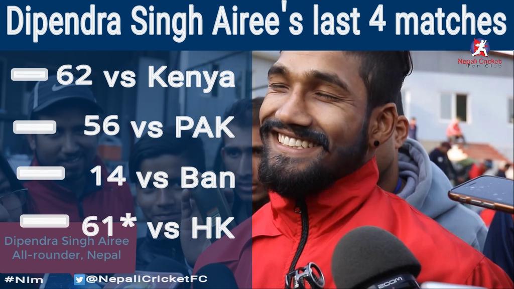 NepaliCricketFC's tweet photo. Five international games from National team- 3 half-centuries...

#Dipendra_Singh_Airee https://t.co/i3aPyUI9an
