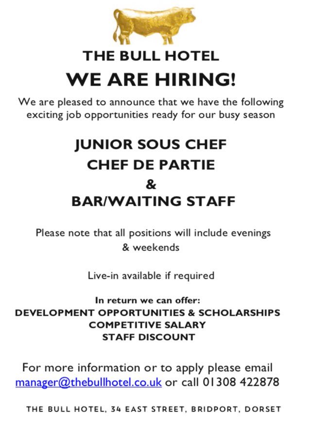TheBullHotel's tweet photo. We are expanding our team! Get in contact now! #newjobnewyou https://t.co/xMtrNzUwMS