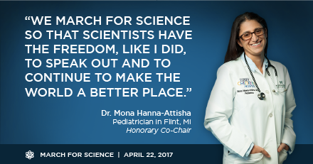 MarchForScience's tweet image. Dr. Mona Hanna-Attisha is joining us as an honorary co-chair at the #ScienceMarch on 4/22! #DefendTruth #ScienceNotSilence