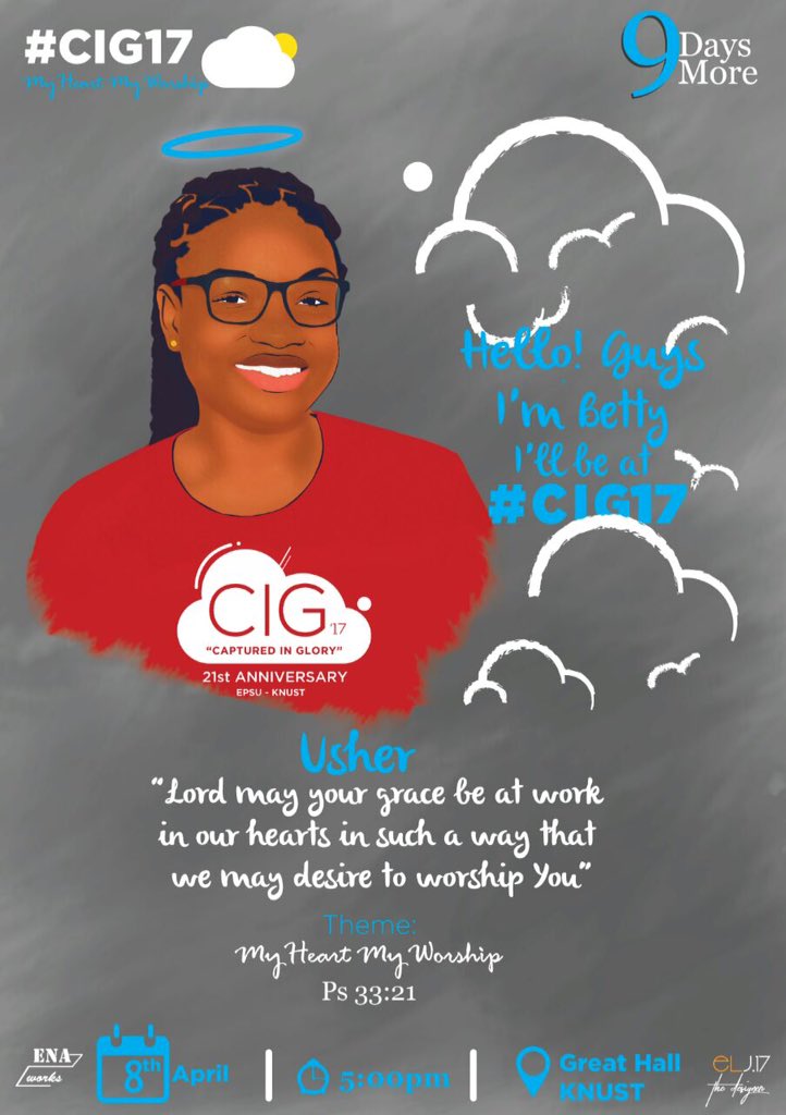 senaesi's tweet photo. #CIG17
#MyHeartMyWorship
#EPSUKnust
#8thApril2017
#GreatHallKNUST
#5pm https://t.co/R2Z4oi5fB7