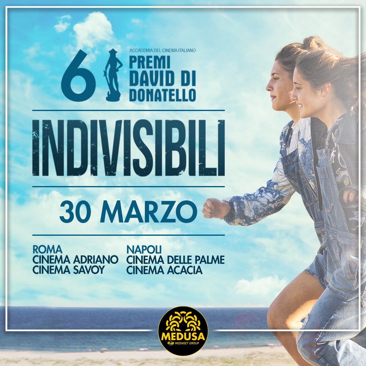 medusa_film's tweet image. Oggi a Roma e Napoli una fantastica occasione per rivedere #Indivisibili al cinema dopo i 6 @PremiDavid ai #David2017. Non mancate!