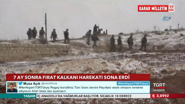 FIRAT KALKANI HAREKATI SONA ERDİ

#HerAkşamTGRTdeyiz etiketiyle gündeme dair yorumlarınızı paylaşın, TGRT Haber sesiniz olsun