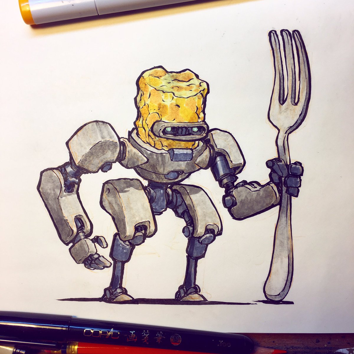 mrjakeparker's tweet photo. Robo-tatertot! 

Fan art for my favorite comic artist...and (full disclosure) my son. https://t.co/cc7xVub0Ae https://t.co/m9Iuurm8eT