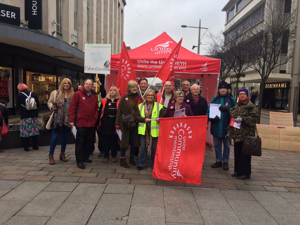 Unite_Community's tweet photo. #No2Sanctions activity in #York #Sunderland #Newcastle &amp; #Middlesbrough 
We're on telly tonight &amp; in the papers tomorrow !

#IDanielBlake ✊🏼 https://t.co/22XTMQebpI
