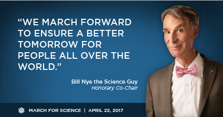 MarchForScience's tweet image. And finally, we're pleased to announce @BillNye as an honorary co-chair of the #ScienceMarch on 4/22! #ScienceServes #ScienceRules