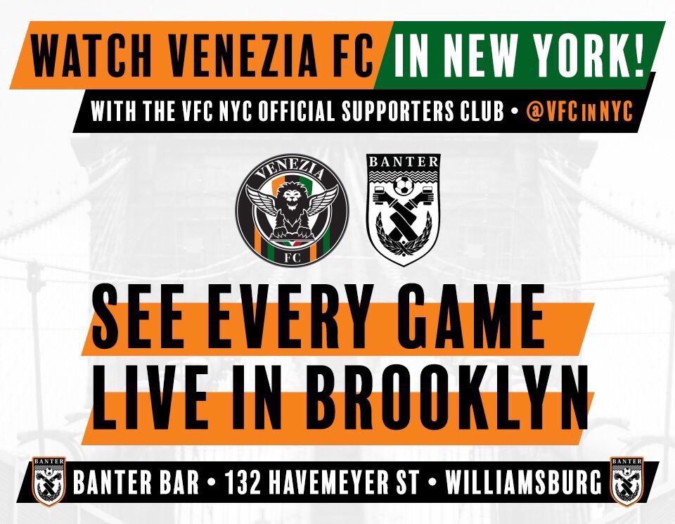 Join us at @banterbrooklyn this Sunday for <a href="/VeneziaFC_EN/">Venezia FC</a>'s next match! 10:30am start, and we have a free trip to Venice to giveaway 😎🇮🇹