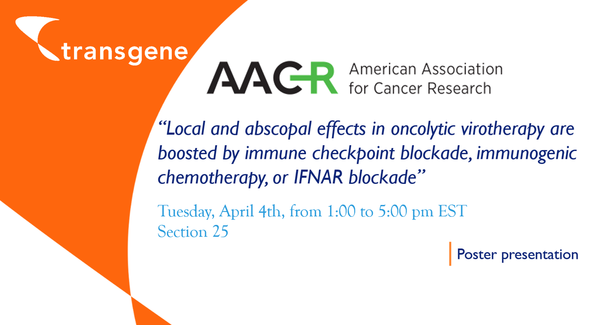TransgeneSA's tweet photo. .@TransgeneSA POSTER PRESENTATION on immunology data of the next generation of Oncolytic Virus @AACR #TG6002 https://t.co/U9EG7yVlyS https://t.co/Bipp226nTq